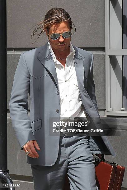 Brad Pitt is seen on the movie set of 'The Counselor' on August 04, 2012 in London, United Kingdom.