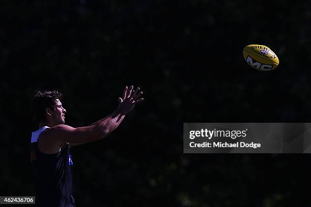 Levi Casboult marks the ball during a Carlton Blues AFL pre-season training sessions on January 29, 2015 in Mansfield, Australia.