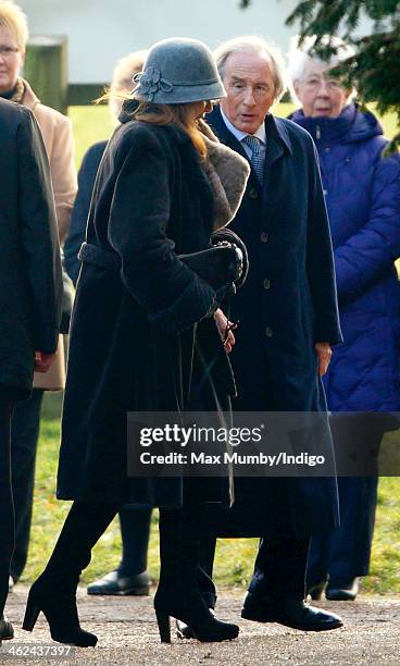 Lady Helen Stewart and Sir Jackie Stewart arrive at St. Mary Magdalene Church, Sandringham to attend Sunday service with Queen Elizabeth II and...