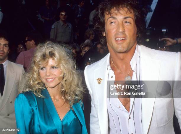 Actor Sylvester Stallone and wife Sasha Czack attend the "Ghostbusters" Westwood Premiere on June 7, 1984 at Avco Center Cinemas in Westwood,...