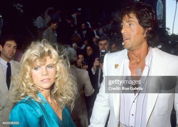 Actor Sylvester Stallone and wife Sasha Czack attend the "Ghostbusters" Westwood Premiere on June 7, 1984 at Avco Center Cinemas in Westwood,...
