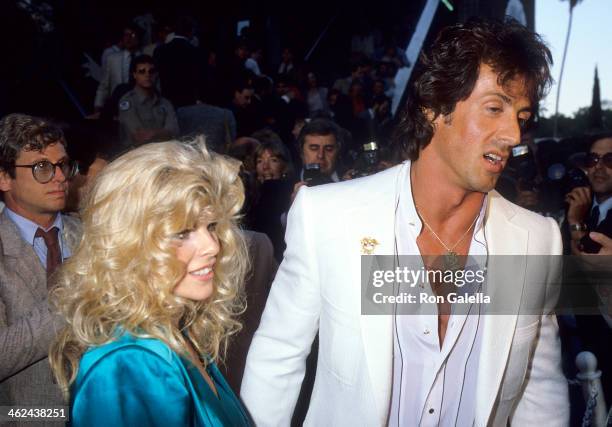 Actor Sylvester Stallone and wife Sasha Czack attend the "Ghostbusters" Westwood Premiere on June 7, 1984 at Avco Center Cinemas in Westwood,...