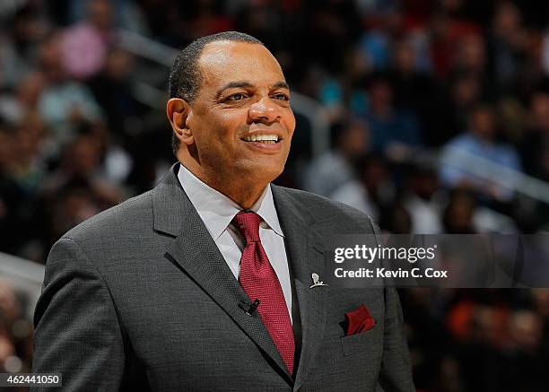 Lionel Hollins of the Brooklyn Nets looks on during the game against the Atlanta Hawks at Philips Arena on January 28, 2015 in Atlanta, Georgia. NOTE...