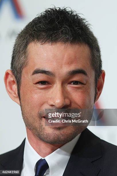 Ichiro Suzuki speaks to the media during a press conference at the Capitol Hotel Tokyu on January 29, 2015 in Tokyo, Japan. Ichiro Suzuki, a...