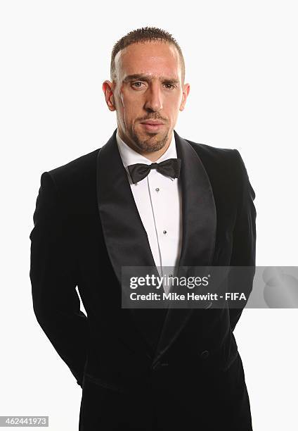Ballon d'Or nominee Franck Ribery of France and Bayern Munich poses for a portrait prior to the FIFA Ballon d'Or Gala 2013 at the Park Hyatt hotel on...