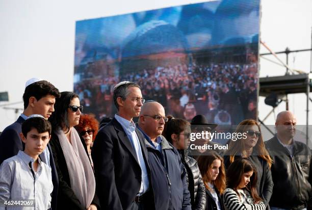 The sons of former Israeli Prime Minister Ariel Sharon, Gilad and Omri , attend their father's funeral at Sycamore Farm, on January 13, 2014 in Havat...