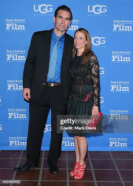 Actor Capkin Van Alphen and Celine Cousteau attend the "Attenborough Award" honoring the Cousteau family and world premiere screening of "Secret...