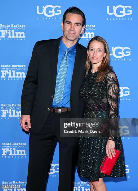 Actor Capkin Van Alphen and Celine Cousteau attend the "Attenborough Award" honoring the Cousteau family and world premiere screening of "Secret...