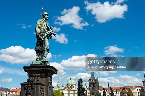 Statues on the Charles Bridge in Prague, the capital and largest city of the Czech Republic.