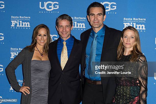 Lisa Singer, Fabien Cousteau, actor Capkin Van Alphen and Celine Cousteau arrive at the "Attenborough Award" honoring the Cousteau family and world...