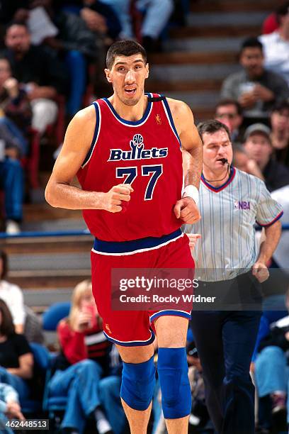 Gheorghe Muresan of the Washington Bullets runs against the Sacramento Kings during a game played on December 16, 1996 at Arco Arena in Sacramento,...