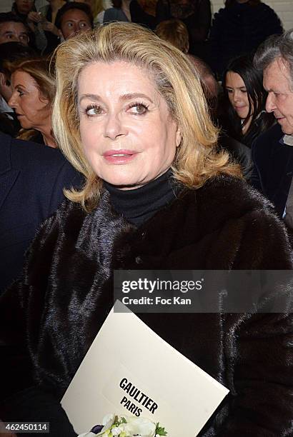 Catherine Deneuve attends the Jean Paul Gaultier show as part of Paris Fashion Week Haute-Couture Spring/Summer 2015 on January 28, 2015 in Paris,...