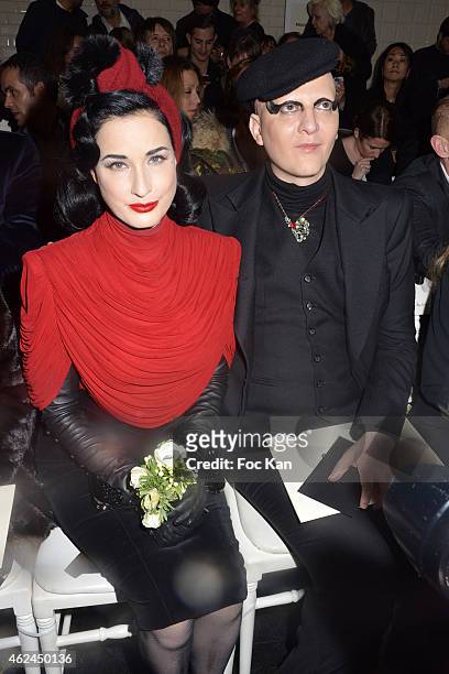 Dita Von Teese and Ali Mahdavi attend the Jean Paul Gaultier show as part of Paris Fashion Week Haute-Couture Spring/Summer 2015 on January 28, 2015...