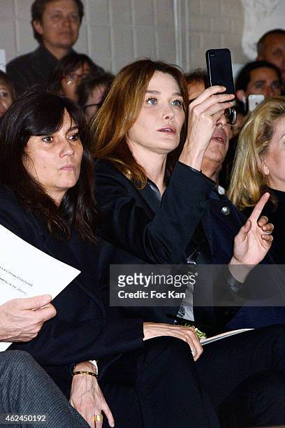 Carla Bruni Sarkozy attends the Jean Paul Gaultier show as part of Paris Fashion Week Haute-Couture Spring/Summer 2015 on January 28, 2015 in Paris,...