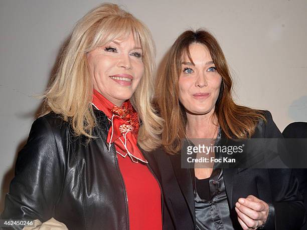 Amanda Lear and Carla Bruni Sarkozy attend the Jean Paul Gaultier show as part of Paris Fashion Week Haute-Couture Spring/Summer 2015 on January 28,...