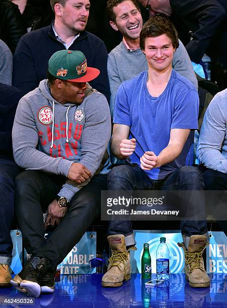 Ansel Elgort and guest attend the Oklahoma City Thunder vs New York Knicks game at Madison Square Garden on January 28, 2015 in New York City.