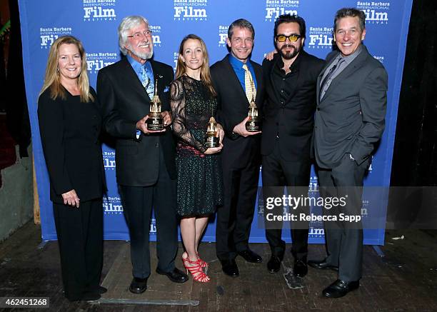 Presenter Mimi deGruy, director Jean-Michel Cousteau, Celine Cousteau, Fabien Cousteau, SBIFF director Roger Durling, and moderator Tim Matheson at...