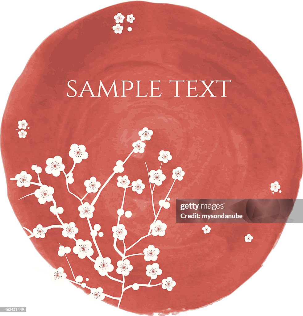 Vector sakura blossoms on watercolor paint