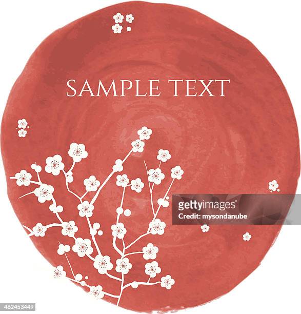 vector sakura blossoms on watercolor paint - red bud stock illustrations