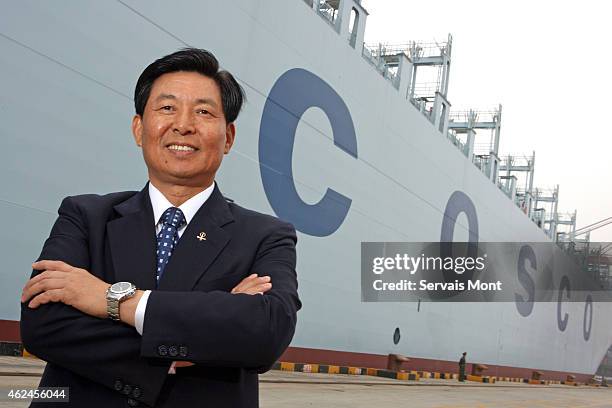 March 22: Wei Jiafu, Chairman of COSCO Group, poses in front of the new "Cosco Ningbo" container ship on March 22, 2006 in Ningbo, China. Shares in...