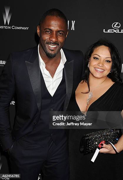 Actor Idris Elba and Naiyana Garth attend The Weinstein Company & Netflix 2014 Golden Globes After Party held at The Beverly Hilton Hotel on January...