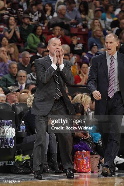 Head coach Michael Malone of the Sacramento Kings coaches against the Portland Trail Blazers on January 7, 2014 at Sleep Train Arena in Sacramento,...