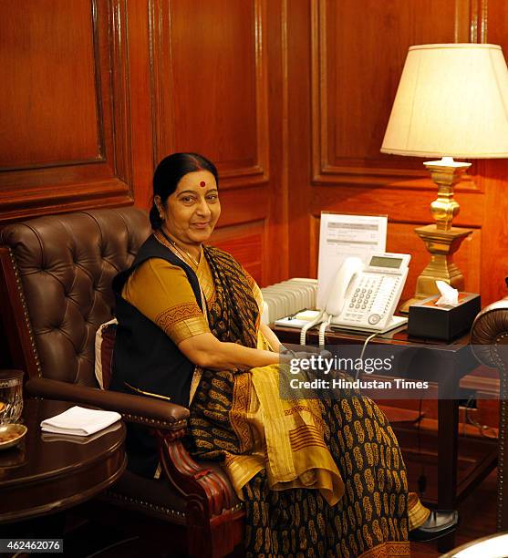 External Affairs Minister Sushma Swaraj during meeting with newly-appointed Foreign Secretary S Jaishankar after he assumed charge at Ministry of...