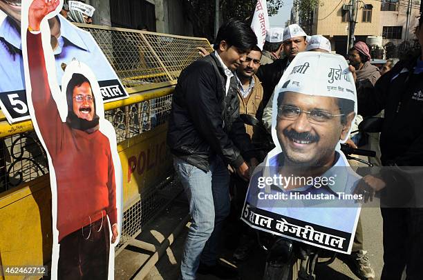 Aam Aadmi party supporters during a road show by Aam Aadmi Party leader Gul Panag at Shashtri Nagar area for the upcoming Delhi Assembly elections...