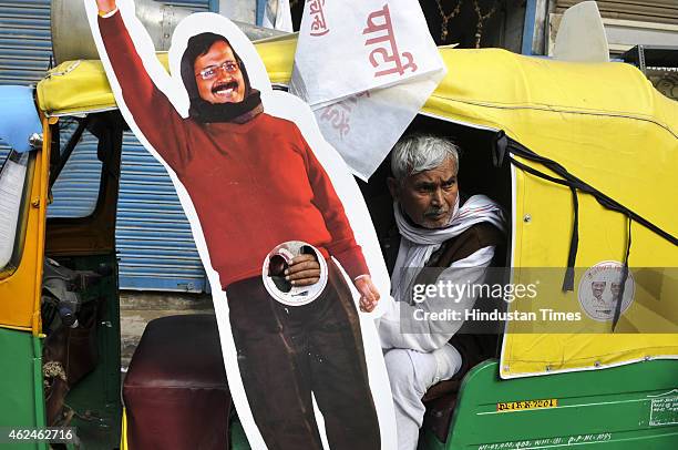 Aam Aadmi party supporters during a road show by Aam Aadmi Party leader Gul Panag at Shashtri Nagar area for the upcoming Delhi Assembly elections...