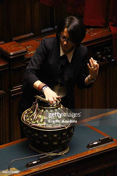 Italian politician Nunzia De Girolamo attends the vote for the new President of Republic at Italian Parliament Palazzo Montecitorio on January 29,...