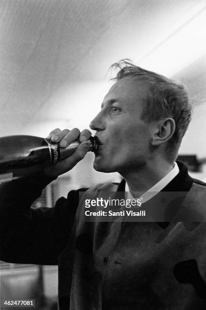 Poet Yevgeny Yevtushenko drinking on July 7, 1967 in New York, New York.