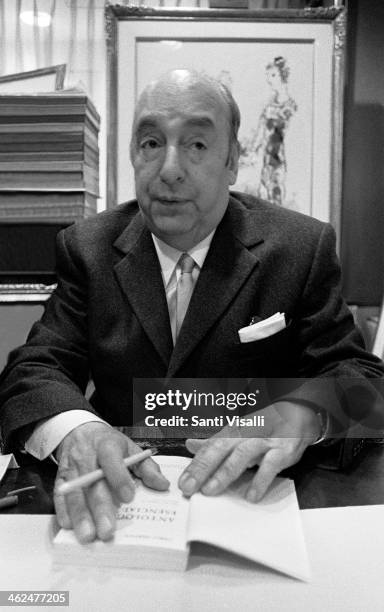 Poet Pablo Neruda posing for a photo on May 5, 1972 in New York, New York.