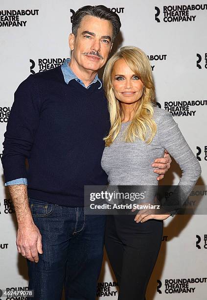 Actors Peter Gallagher and Kristin Chenoweth attend "On The Twentieth Century" Broadway Cast Photocall on January 29, 2015 in New York City.