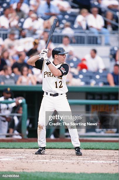 Jack Wilson of the Pittsburgh Pirates bats during a game against the Milwaukee Brewers at PNC Park on August 18, 2002 in Pittsburgh, Pennsylvania.