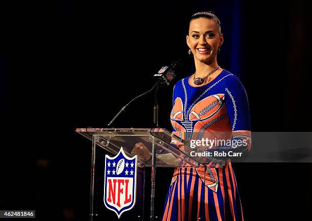 Singer and songwriter Katy Perry speaks during the Pepsi Super Bowl XLIX Halftime Show Press Conference on January 29, 2015 in Phoenix, Arizona.