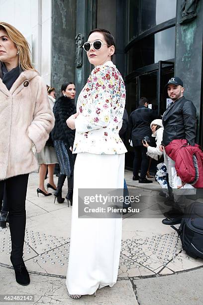 Rose McGowan attend the Zuhair Murad show as part of Paris Fashion Week Haute Couture Spring/Summer 2015 on January 29, 2015 in Paris, France.