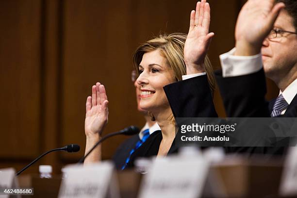 Investigative journalist Sharyl Attkisson is sworn in with other witnesses at the confirmation hearing for Loretta Lynch to replace U.S. Attorney...