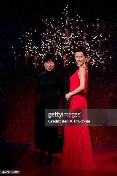 Christine Yau unveils the new Li Bing Bing wax figure at Madame Tussauds on January 29, 2015 in London, England.