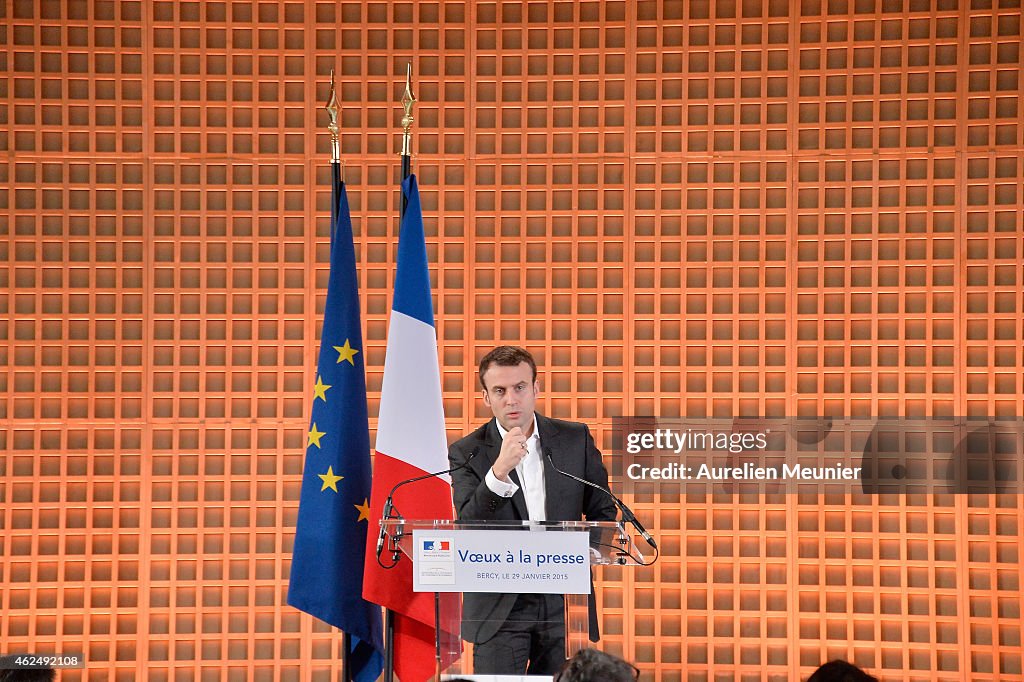 Emmanuel Macron, French Economy Minister Speaks To The Media In Paris
