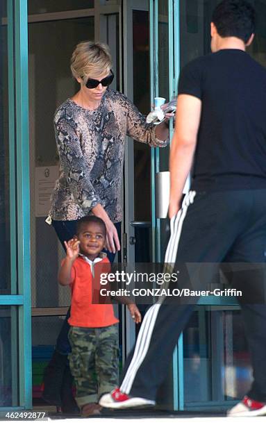 Charlize Theron and her son Jackson Theron sighting on January 13, 2014 in Los Angeles, California.