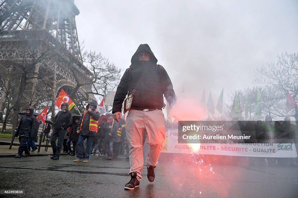 CGT And  Sud Rail Unions Organize A Demonstration Against The Railway System Reform In Paris