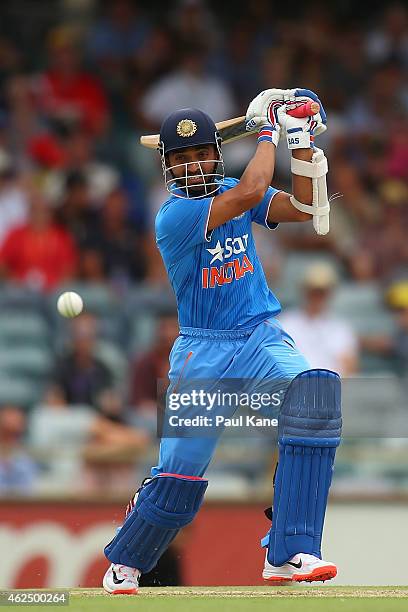 Ajinkya Rahane of India bats during the One Day International match between England and India at the WACA on January 30, 2015 in Perth, Australia.