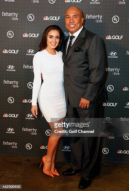 Super Bowl XLIX -- Pictured: NBC football analyst Hines Ward and Lindsey Georgalas-Ward attend "Feherty Live!" at the Orpheum Theatre, Phoenix,...