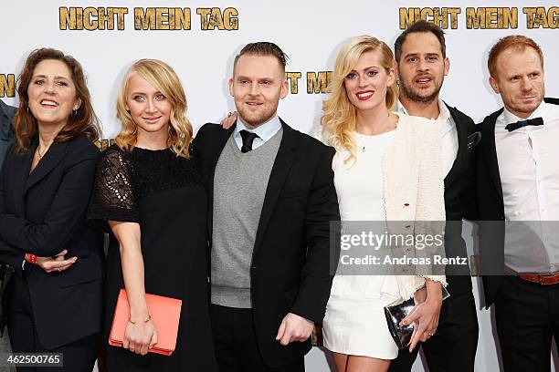 Anna Maria Muehe ,Axel Stein, Nele Kiper,Moritz Bleibtreu and Kasem Hoxha attend the premiere of the film 'Nicht mein Tag' at CineStar on January 13,...