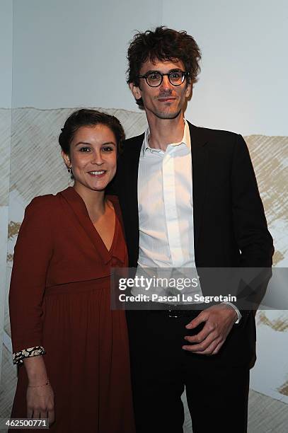 Flore Bonaventura adn Hugo Gelin attend the 'Cesar - Revelations 2014' Cocktail Party and Dinner at Salons Chaumet on January 13, 2014 in Paris,...