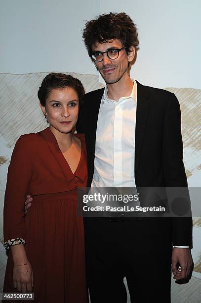 Flore Bonaventura adn Hugo Gelin attend the 'Cesar - Revelations 2014' Cocktail Party and Dinner at Salons Chaumet on January 13, 2014 in Paris,...