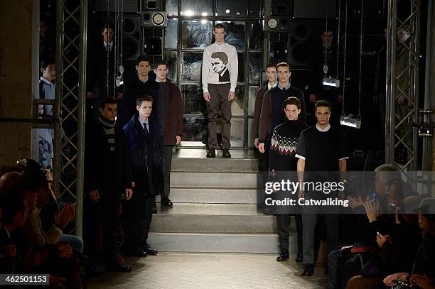 Models walk the runway at the Antonio Marras Autumn Winter 2014 fashion show during Milan Menswear Fashion Week on January 13, 2014 in Milan, Italy.