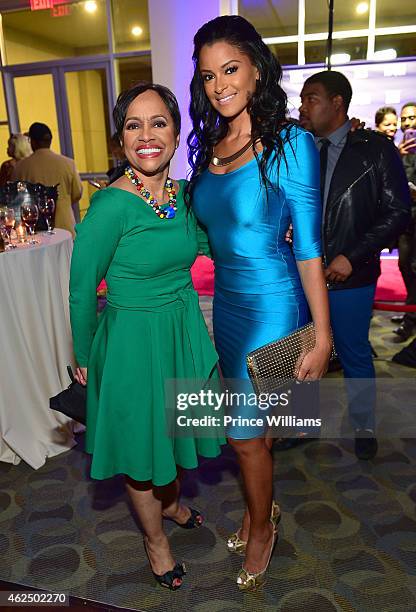 Judge Glenda Hatchett and Claudia Jordan attend "Match Made In Heaven" screening and reception at the Twelve Hotel on January 29, 2015 in Atlanta,...