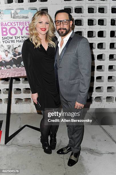 Singer AJ McLean of the Backstreet Boys and wife Rochelle Deanna Karidis attend the premiere of Gravitas Ventures' "Backstreet Boys: Show 'Em What...