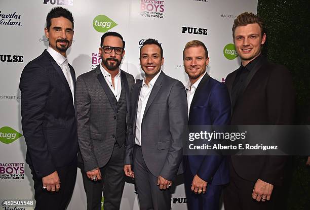 Back Street Boys members Kevin Richardson, A.J. McLean, Howie Dorough, Brian Littrell and Nick Carter attend the premiere of Gravitas Ventures'...